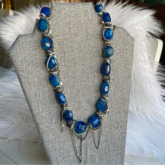NAKAMOL Grungy Style Blue Chunky faceted Semi-Precious Stones Mixed Metal Chains - Picture 10 of 12
